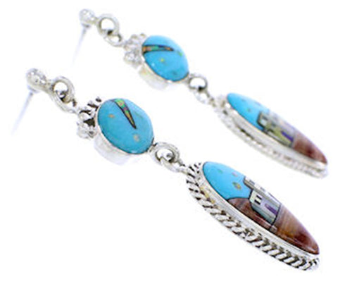 Multicolor Silver Native American Village Design Earrings YS71391
